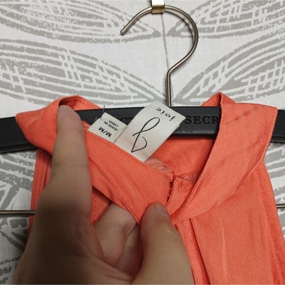 Joie Blouse High Neck Collared Flowy Orange - Picture 3 of 7